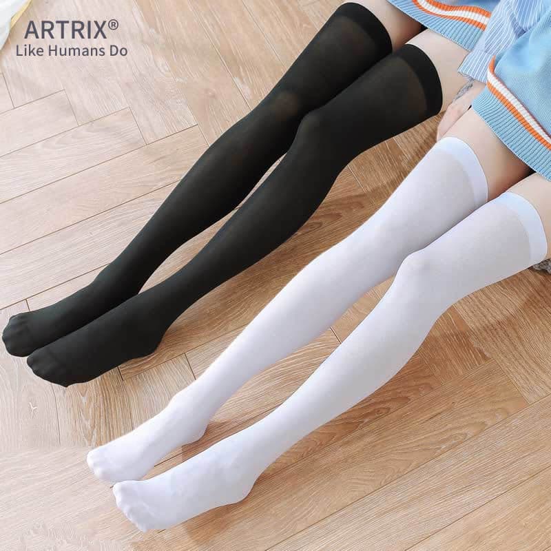 Meias Extra longas acima do joelho femininas brancas antiderrapantes coxa meias pretas estilo fino meias de panturrilha