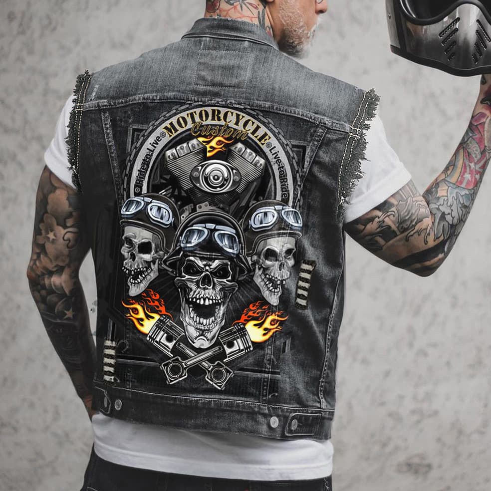 Estilo De Motocicleta Masculino Preto Sem Mangas Colete Botão Frente Casual Streetwear Diário Camadas Outfit