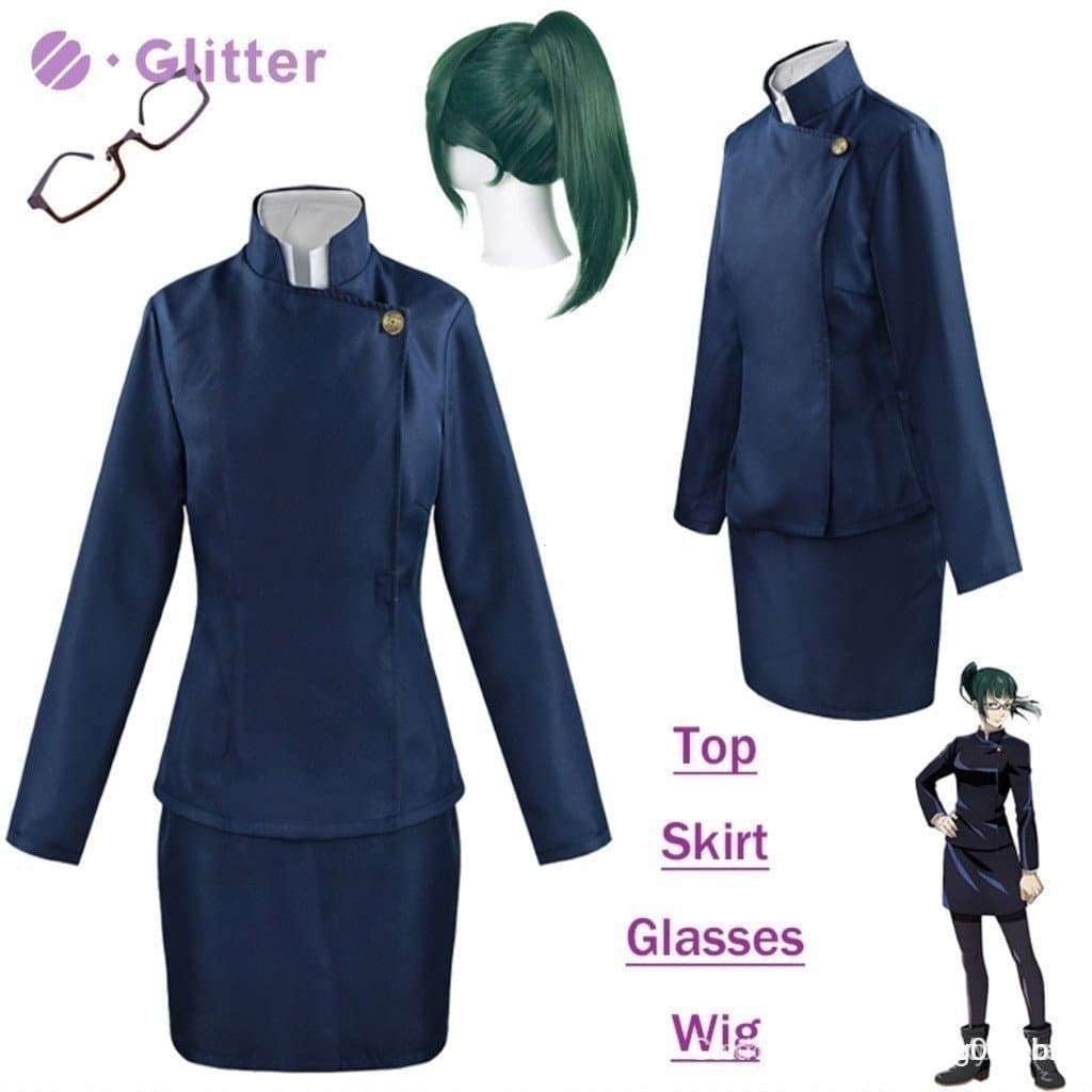 Fantasia de Cosplay da Zenin Maki do Anime Jujutsu Kaisen para Mulheres Adultas, Conjunto com Camiseta e Óculos FRFT