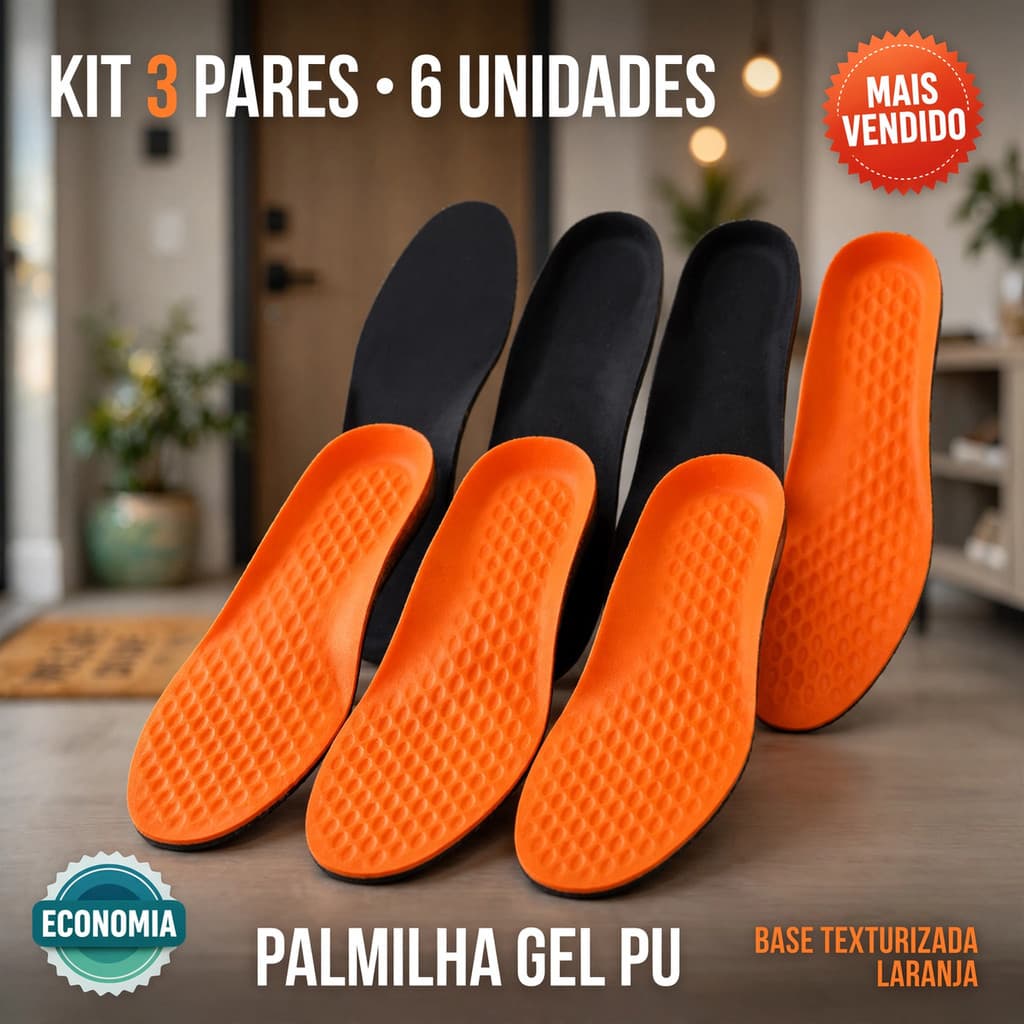 Kit 3 Pares Palmilha Ortopédica Gel PU Confortável Macia Amortecimento para Tênis Bota Trabalho Caminhada Dia a Dia