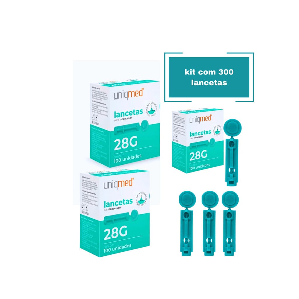 Kit com 300 lancetas Agulhas Universal para Canetas para medir diabetes Glicemia Uniqmed