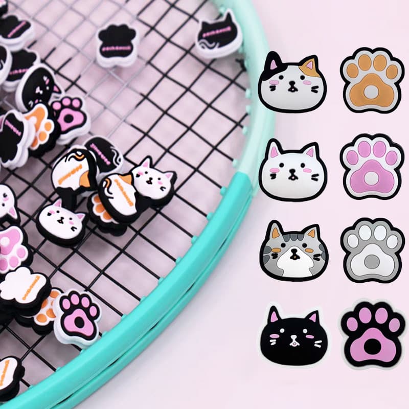 Dupla face amortecedor de tênis dos desenhos animados gato gato amortecedor bonito Silicone raquete de tênis à prova de