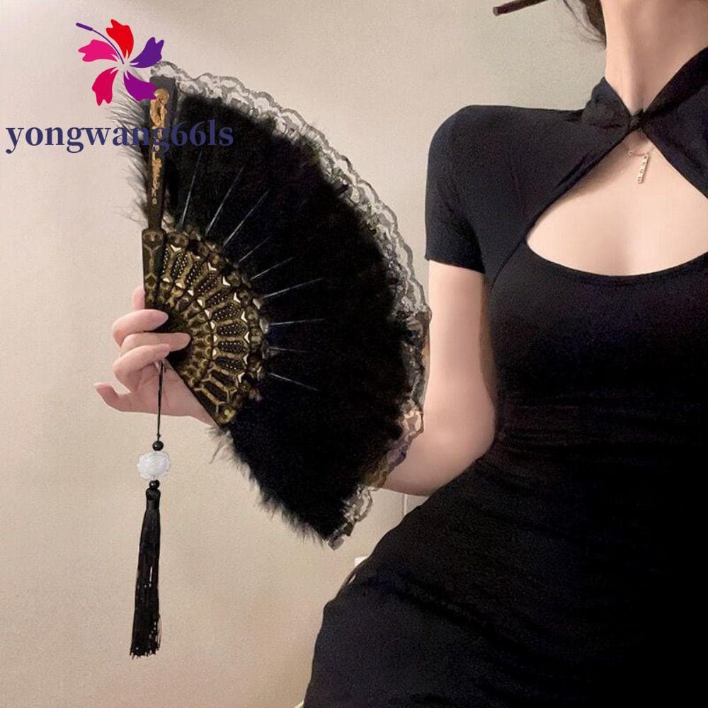 Leque de Penas Artificiais YONGWANG, Portátil, Estilo Espanhol Retro com Renda de Pelúcia Sintética TMDC