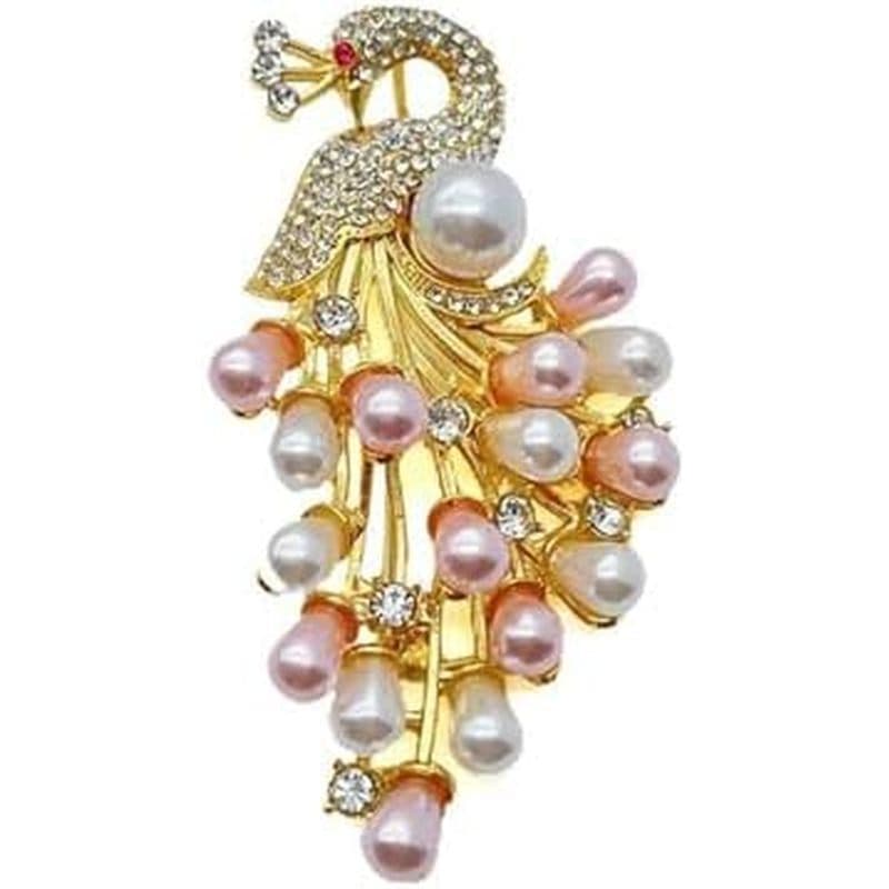 Broche De Pavões Sofistidos Portátil Para Mulheres Adornadas Com Strass E Pérolas Da Moda , Roupa Casual Exclusiva