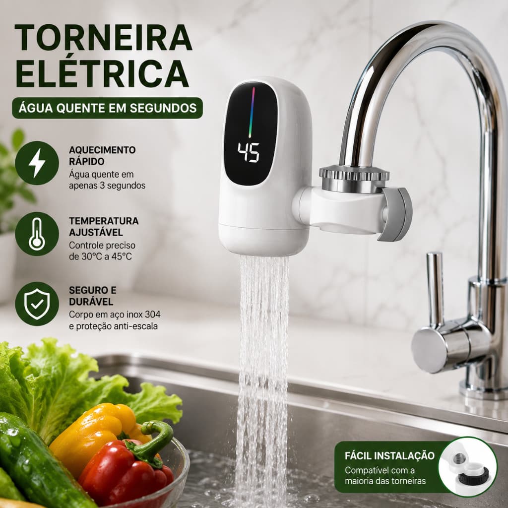 Aquecedor de torneira elétrico instantâneo 3000W, display digital, aquecimento de água para banheiro  jimyy