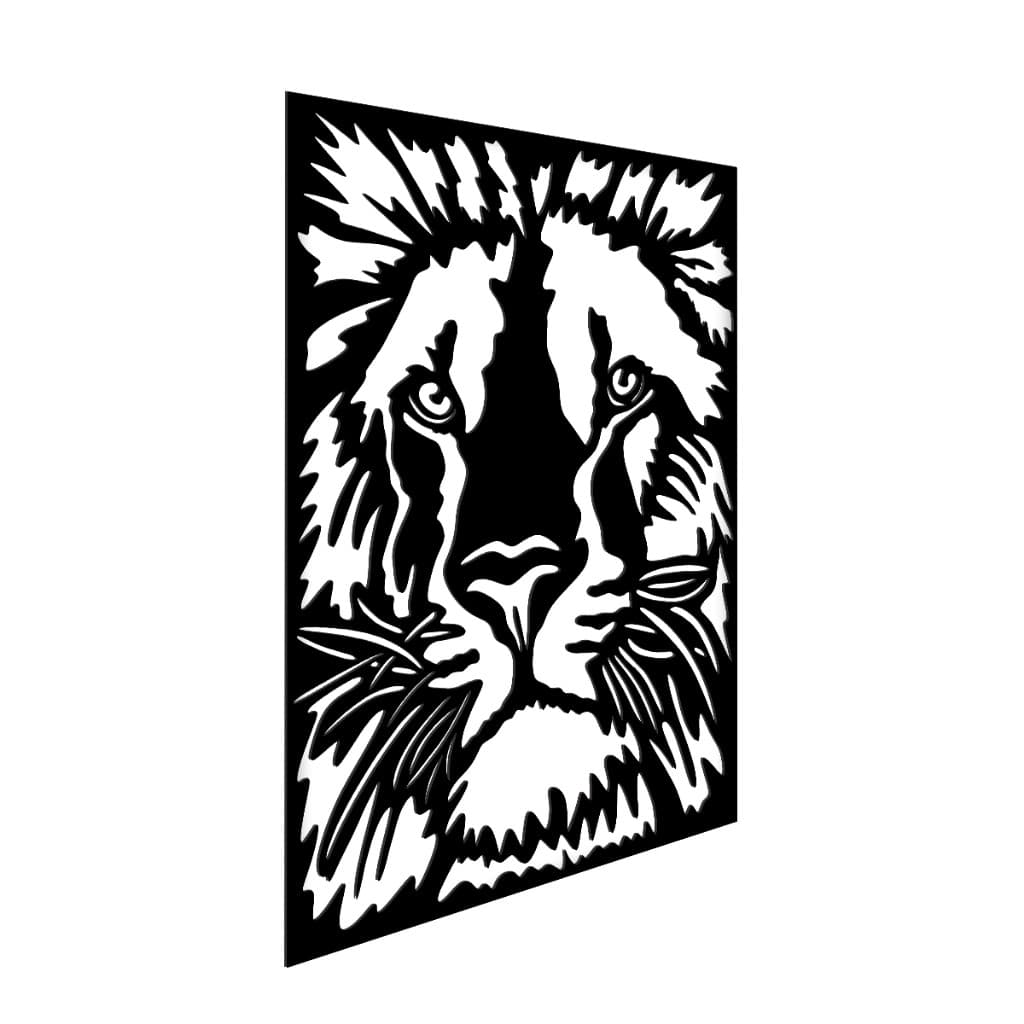 Quadro Vazado Leão MDF 3mm Preto Decoração Moderna Sala Quarto