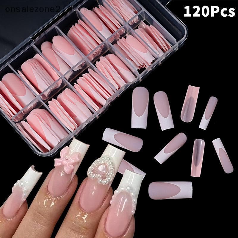 ONS 120 Unidades/Caixa Nude Rosa Fosco Prensa Francesa Em Unhas 12 Tamanhos Extra Longo Quadrado Cobertura Completa Gel