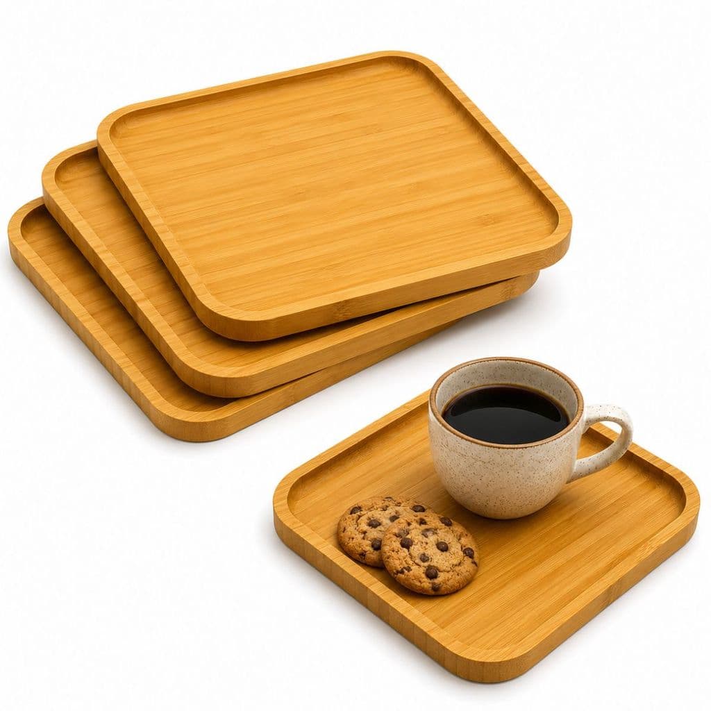 Conjunto 3un Bandejas Bambu Quadradas 24cm Petiscos Servir