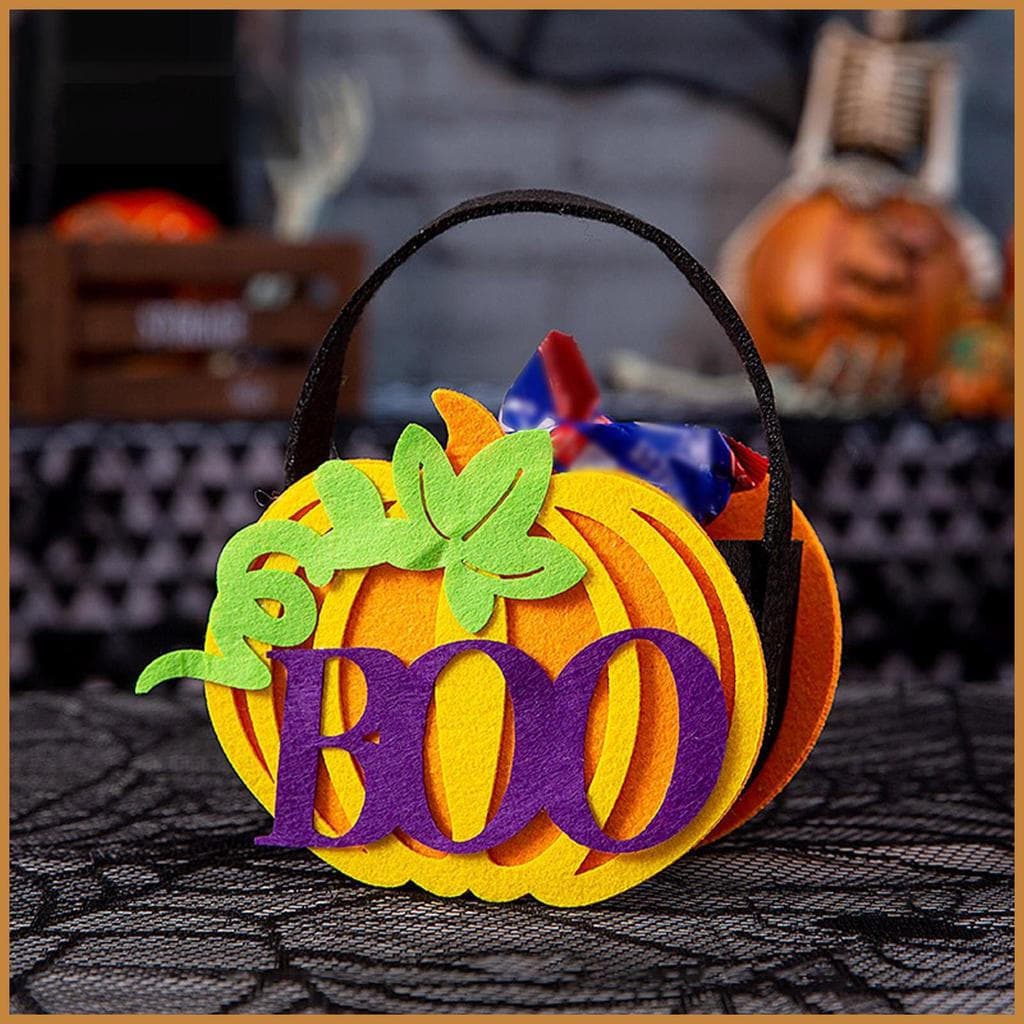 Saco de doces de abóbora em tecido não tecido para Halloween, sacola de lanches infantis, saco de armazenamento de doces