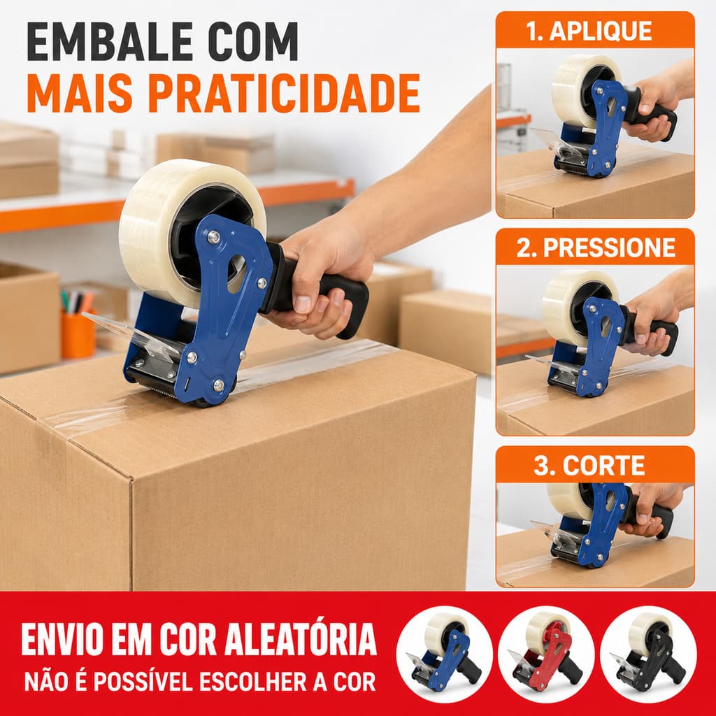 Aplicador Manual para Fita Adesiva Larga de 50 mm Suporte para Rolo de até 300 m
