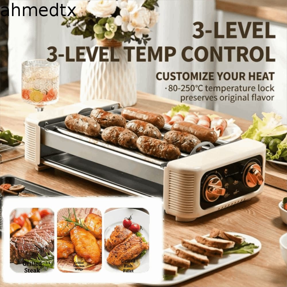 Chapa Elétrica AHMEDTXB , Grelha Fácil De Limpar , Sem Fumaça , Forno Elétrico De Temperatura Dupla
