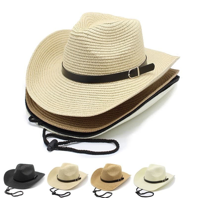 Chapéu de palha de verão feminino chapéu cowboy cowboy/Panama estilo palha de cowboy ocidental senhoras chapéu de
