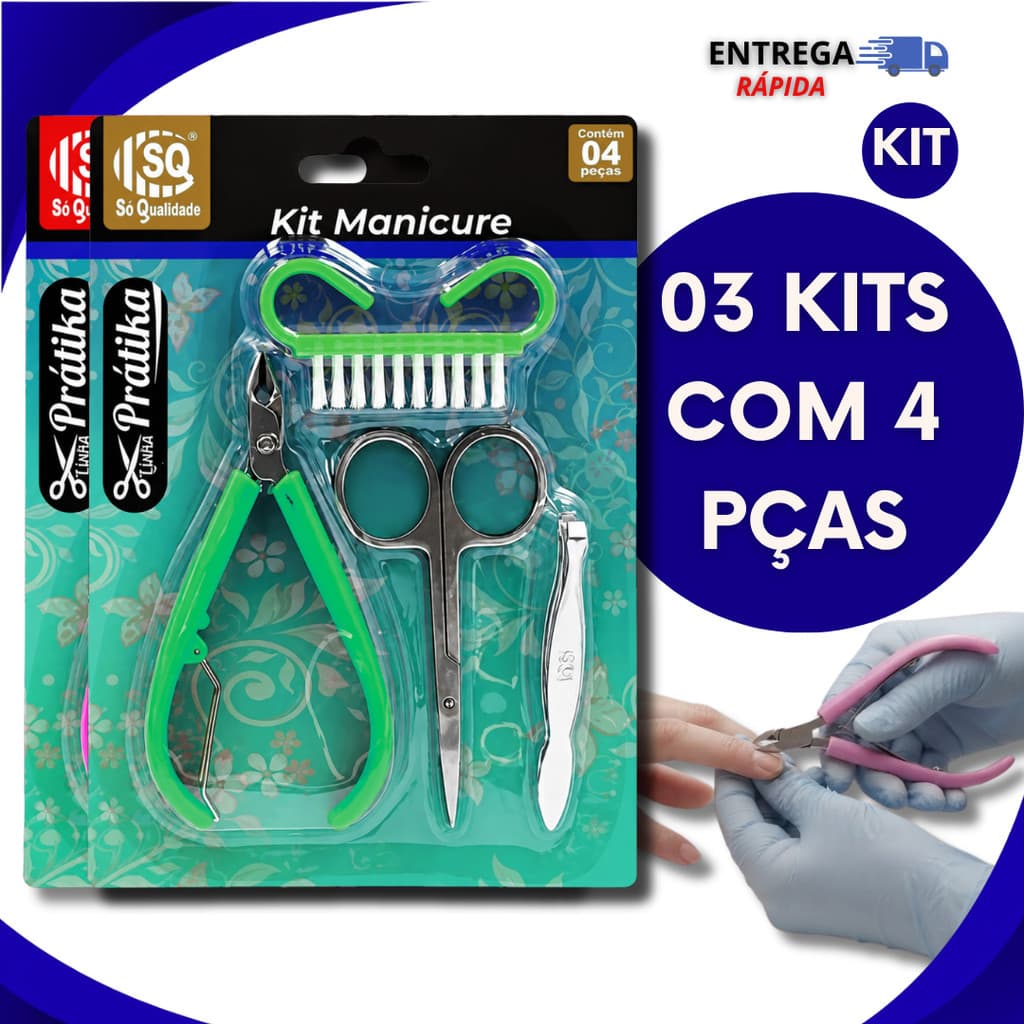 03 Kits Manicure Profissional Alicate Cutícula Escovinha Pinça e Tesourinha Salão de Beleza Manicure Excelentes