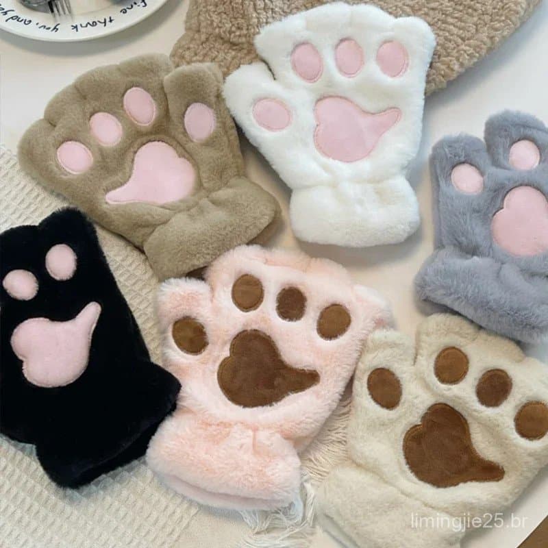 Luvas De Pelúcia Em Forma De Garra De Gato , Quentes E Macias , Sem Dedo , Roupas De Médio