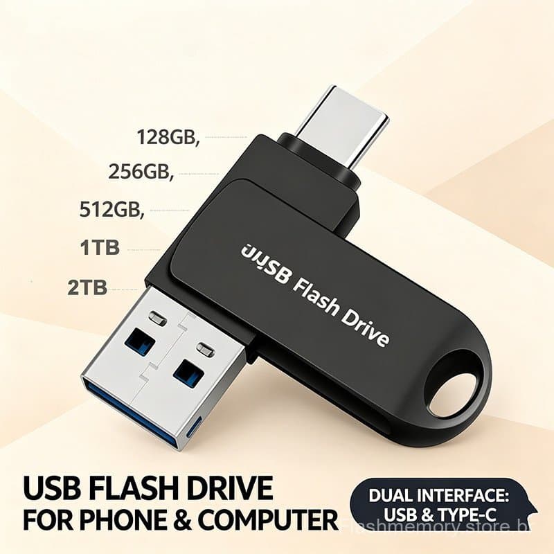 Unidade Flash USB De Estado Sólido De Dupla De 2 Tb , Bastão De Memória OTG Tipo C E-A Para iPhone 15/16/17 Android , Ar
