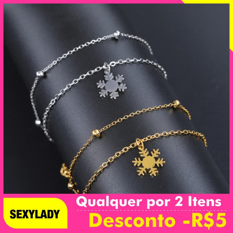 Pulseira de Aço Titânio com Pingente de Floco de Neve, Corrente de Dupla Camada, Presente de Natal, Joia de Moda em Aço