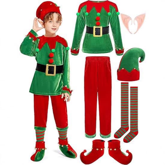 2026 fantasia de Papai Noel infantil menino brincando fantasia de Papai Noel listrado cosplay
