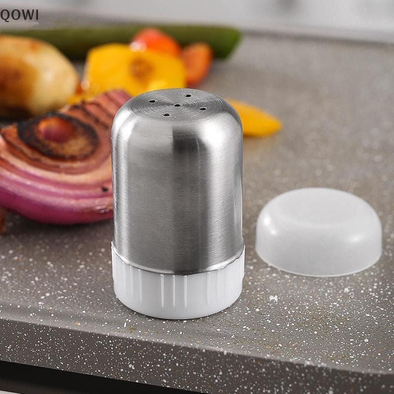 qo Aço Inoxidável 5 Buracos Saleiro Portátil Mini Garrafa De Tempero Com Capa Poeira Pequena Pimenta Condimento Jar Ferr