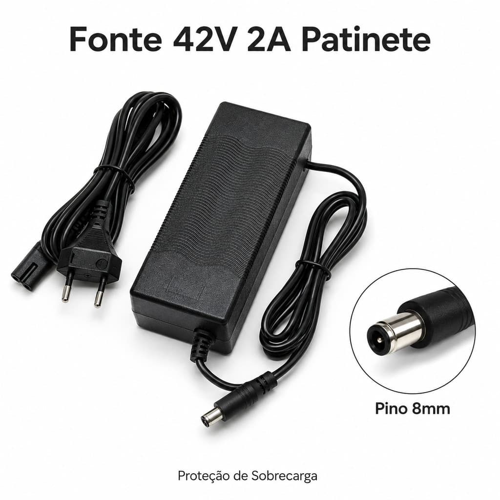 Fonte de Alimentação 42v 2a Carregador Patinete Elétrico Bivolt Plug 8mm