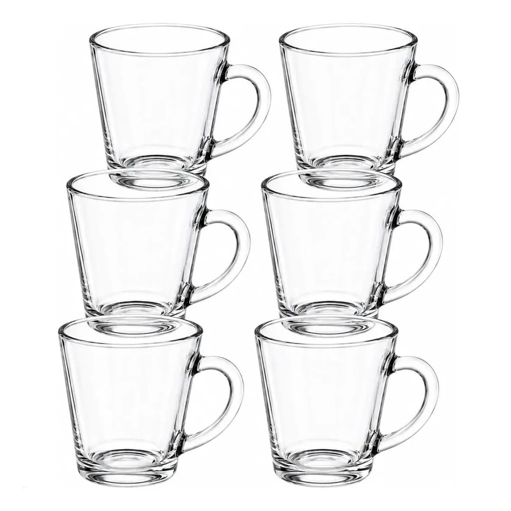 Jogo 6 Xícaras De Vidro Transparente 70ml Para Café Expresso E Chá Mini Canecas Lisa Translúcido