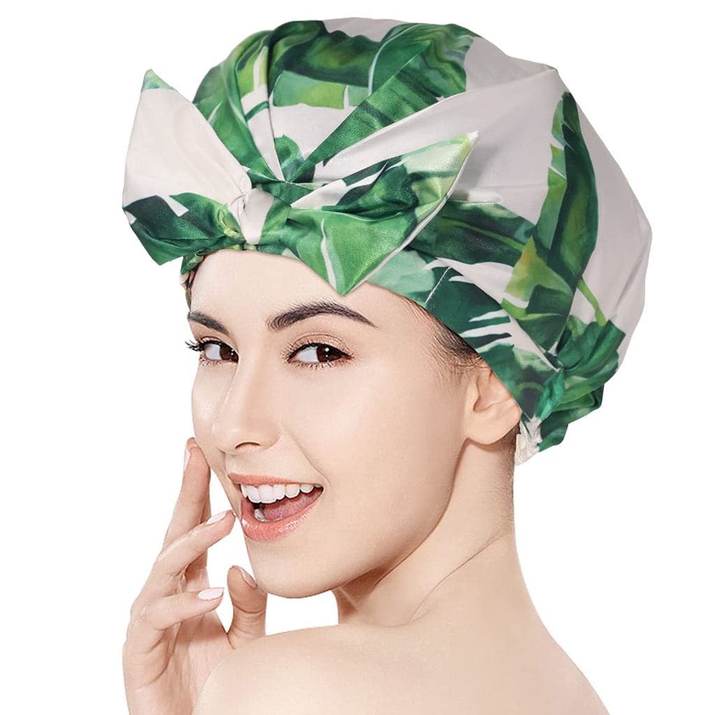 Touca de banho feminina com laço, à prova d'água, moda banho, Anti-fumaça, cuidados domésticos, camada dupla, touca de b