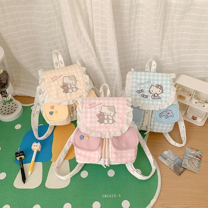 Mochila Xadrez Inspirada Em Gato , Bolsa De Grande Capacidade Estilo Coreano Para Mulheres