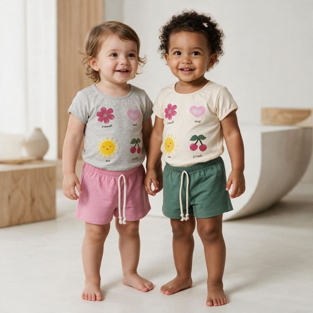 Kit Blusa Shorts Infantil Menina Conjunto Roupa Casual Feminina Kids Manga Curta Confortável Passeio