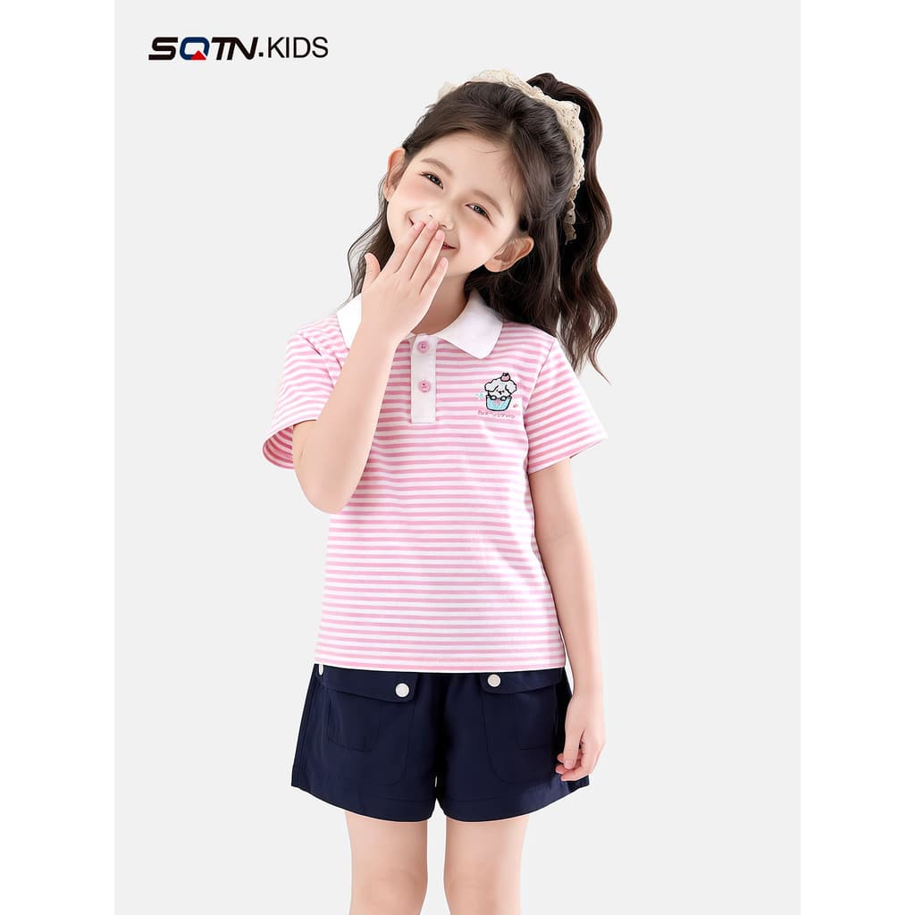 Roupas de meia manga POLO estilo fino para meninas de verão