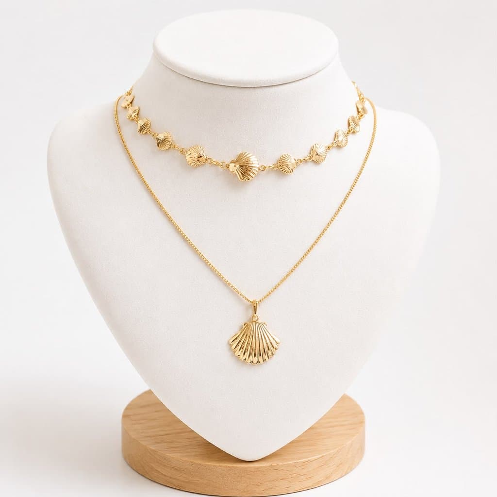 Colar feminino pingente Concha Do Mar Ouro 18k + gargantilha Choker De Conchinhas Búzios