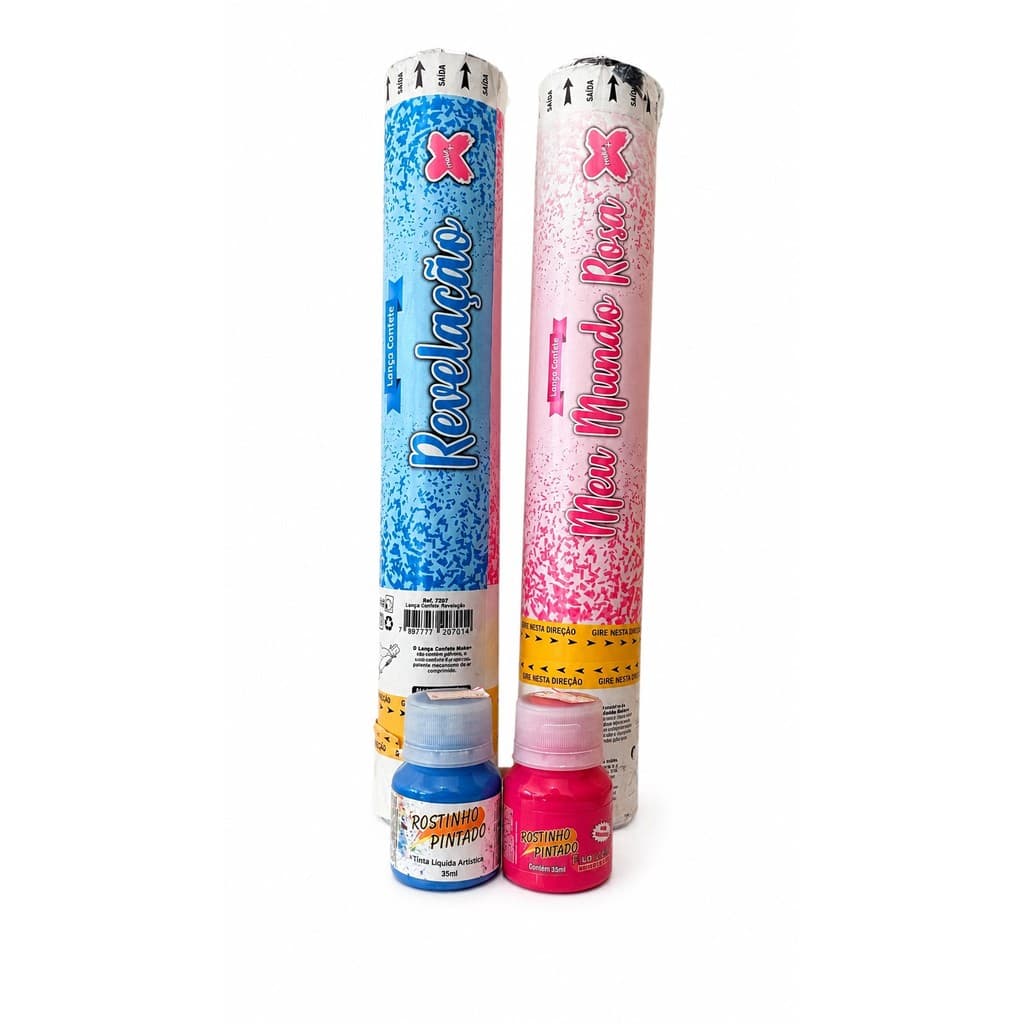 Kit chá revelação lança confete + 5 cores 35ml