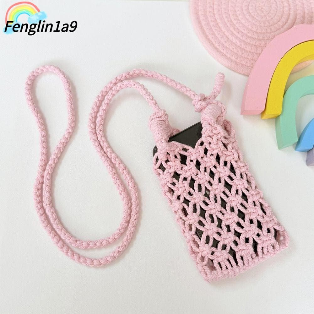 Bolsa De Telefone Tecida FENGLINA , Crossbody Estilo Boho Com Corda De Algodão , Alça De Cordão Ajustável