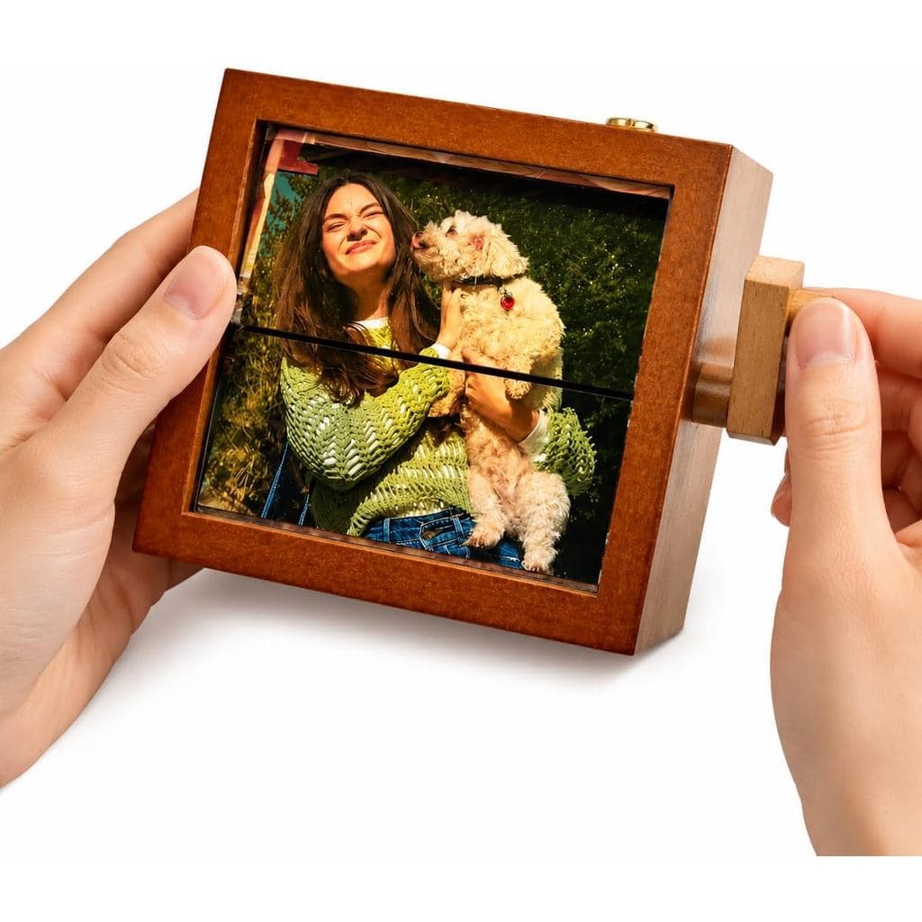 Porta-retratos personalizado com mecanismo de viragem, pode conter 8 ou 16 fotos, porta-retratos com manivela manual, li