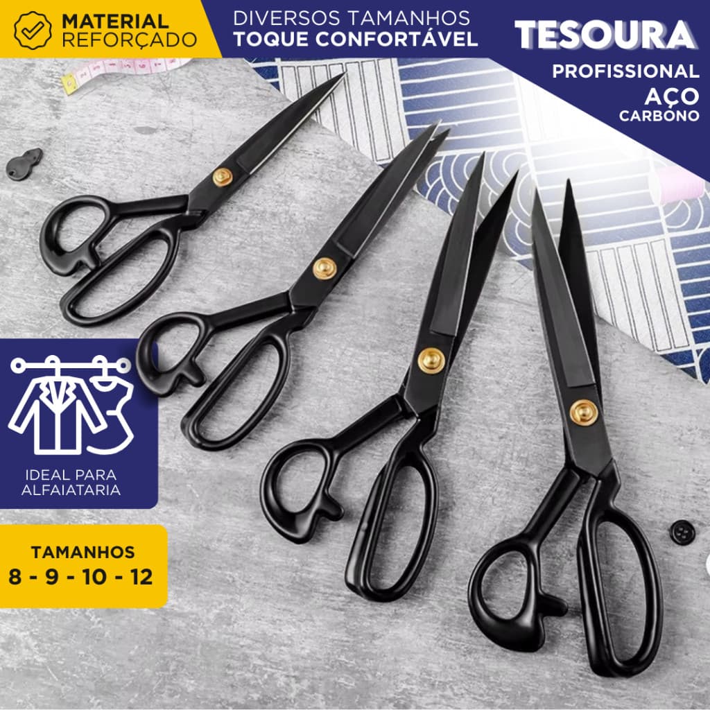 Tesoura Alfaiate Profissional Corte Reto e Potente em Aço Carbono Resistente e Durável | Maniaa