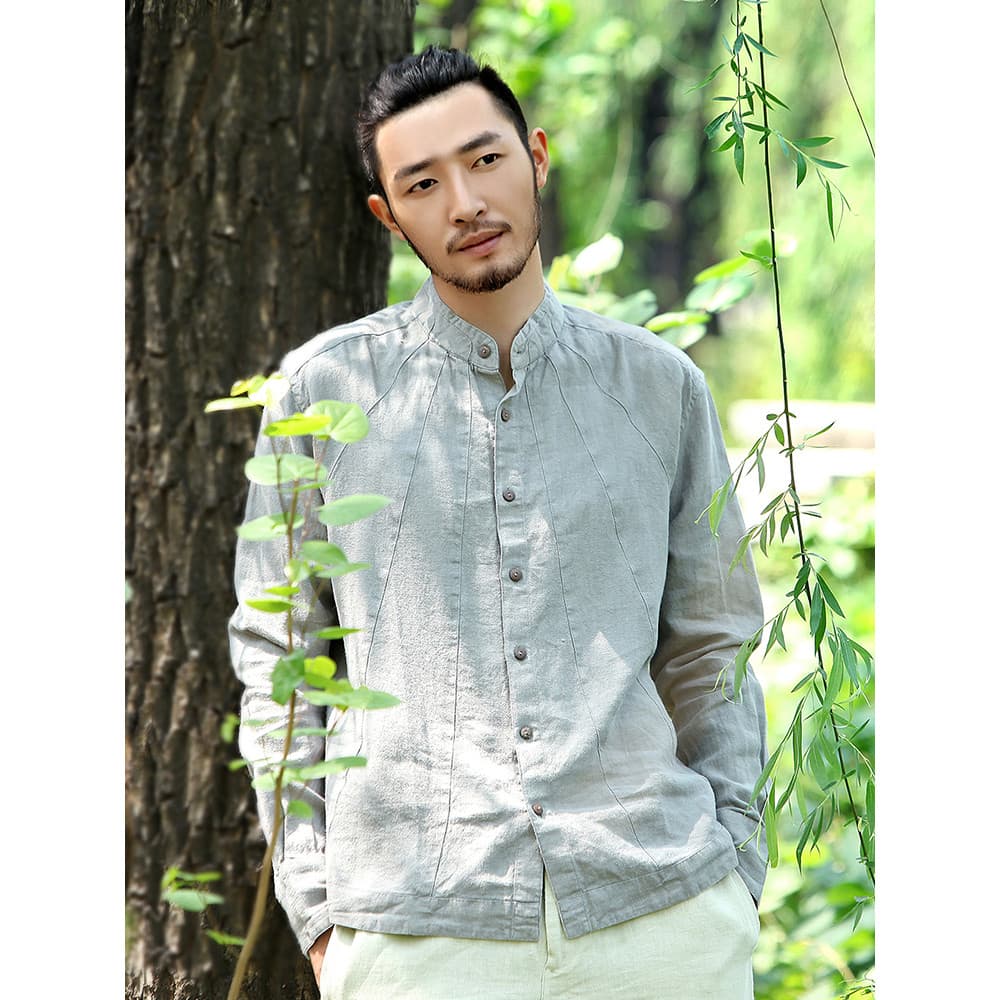 Nan Tang terno estilo chinês camisa Casual masculina de manga comprida primavera topo de fundo Retro chinês topo cânhamo