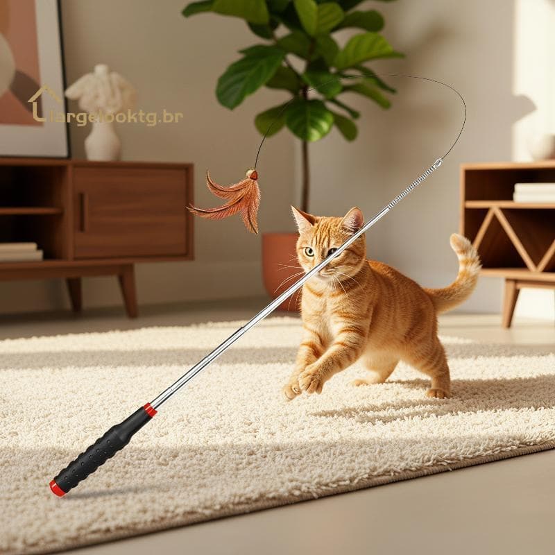 Teaser De Gato De Metal Retrátil Varinha Longa Brinquedo Interativo Durável Para Animais De Estimação Gatos Internos Jog
