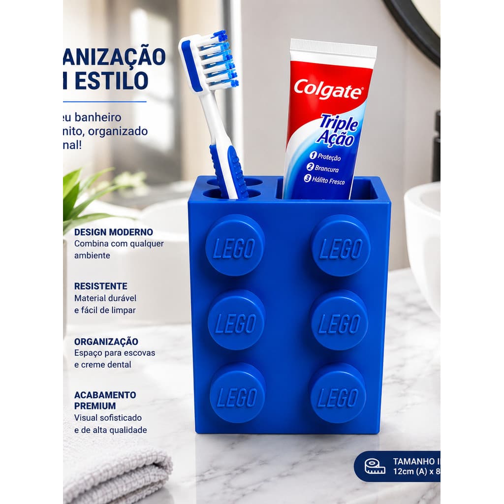 kit Porta Escova Infantil + Porta Pasta | Estilo Bloco Lego | Cores Variadas | Personalize infantil Brinquedos