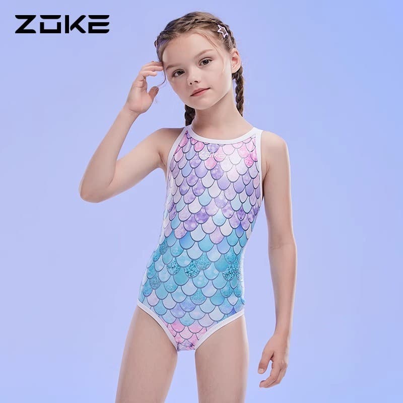Zhuke Maiô de corrida infantil sereia triângulo de uma peça treinamento profissional de secagem rápida meninas meio
