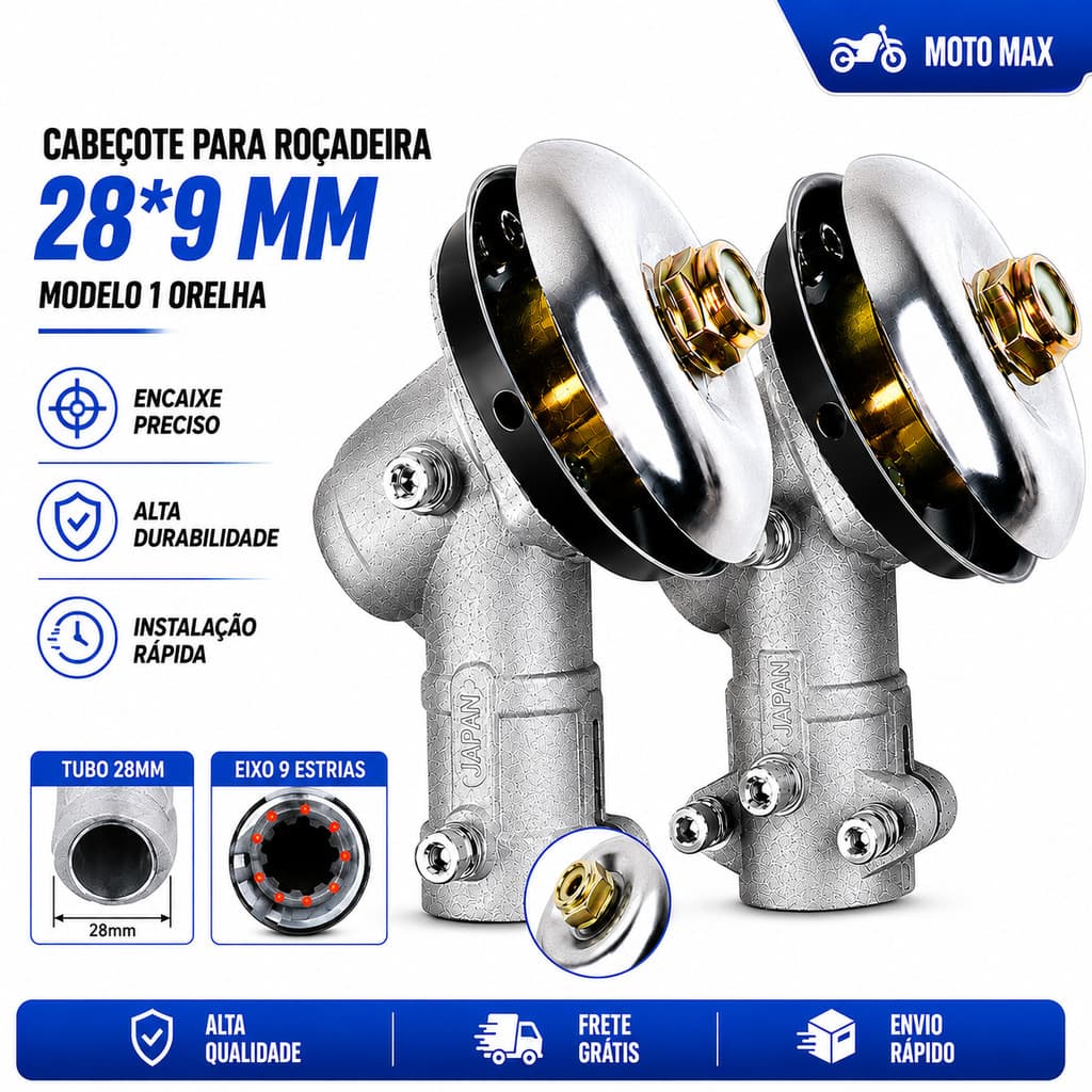 Ponteira para Roçadeira Gasolina 9 Estrias com Eixo 28 mm – 1 Orelha, Resistente e Durável