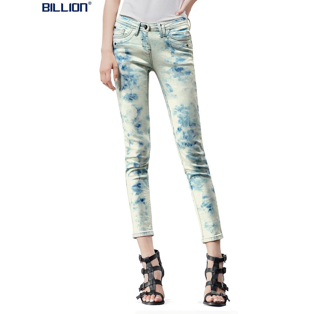 Billion Tie-Dye Jeans Mulheres Slim-fit Slimmer Look Calças Skinny Moda Única Nacional Tren