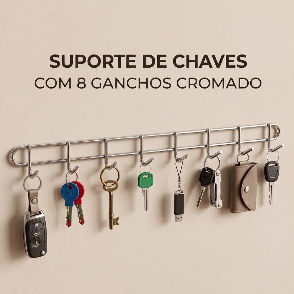 SUPORTE DE CHAVES 8 GANCHOS CROMADO