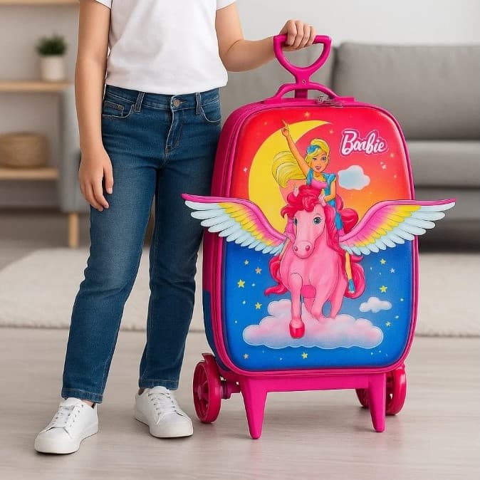 Mala Infantil Barbie Rodinhas Mochila Viagem Rosa Bolsa Escolar Personagem Menina Leva Criança