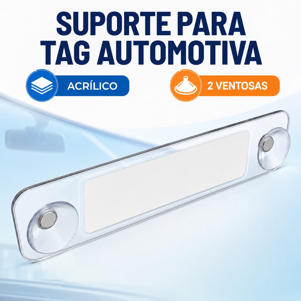 Porta Tag Veicular Transparente com 2 Ventosas Suporte para Pedágio e Para-brisa
