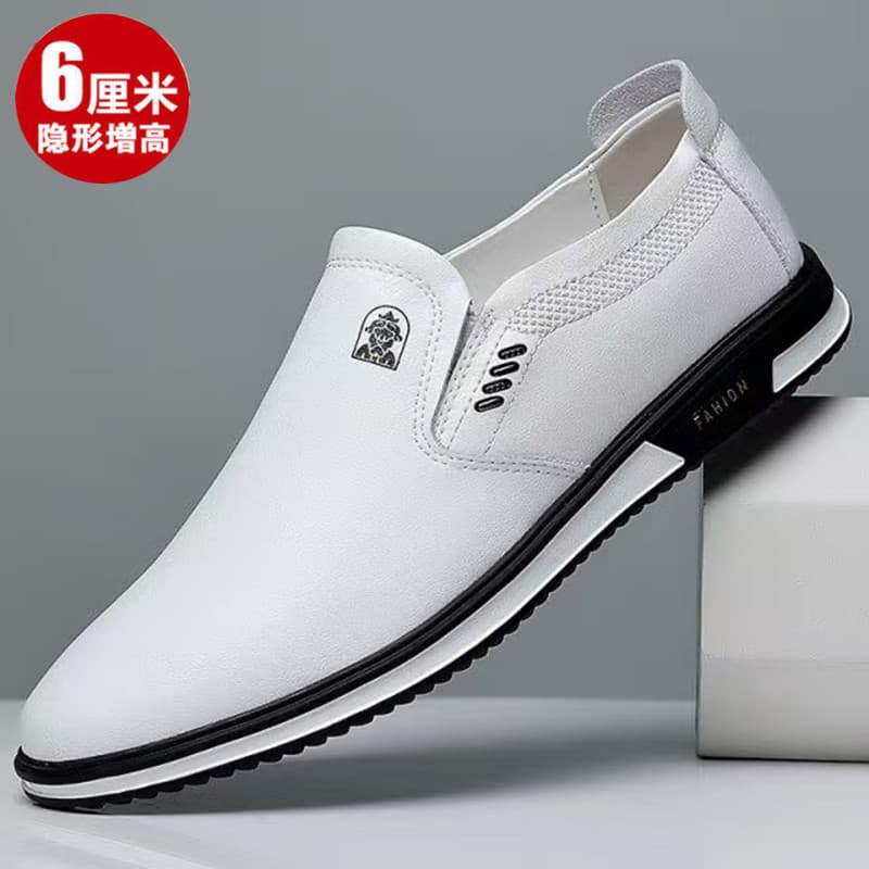 Primavera outono novo estilo de couro genuíno deslizamento em sapatos brancos masculinos oco respirável sola macia aumen