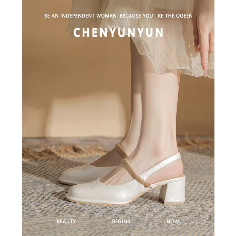 [Chen Yunyun] Sandálias Mary Jane de salto alto femininas 2026 verão sandálias brancas de salto alto com saia sapatos de