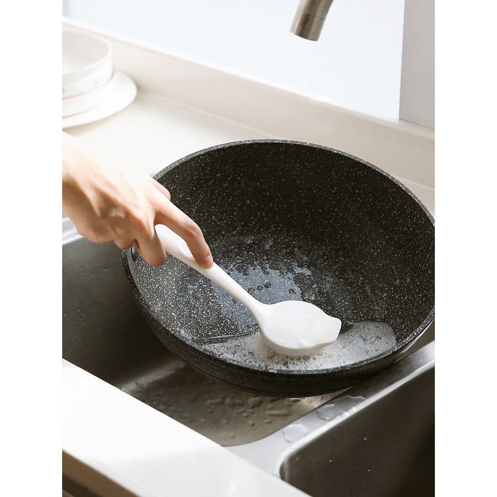 Escova de panela de cabelo macio de cabo longo, escova de limpeza de cozinha, panela antiaderente não oleosa, não machuc