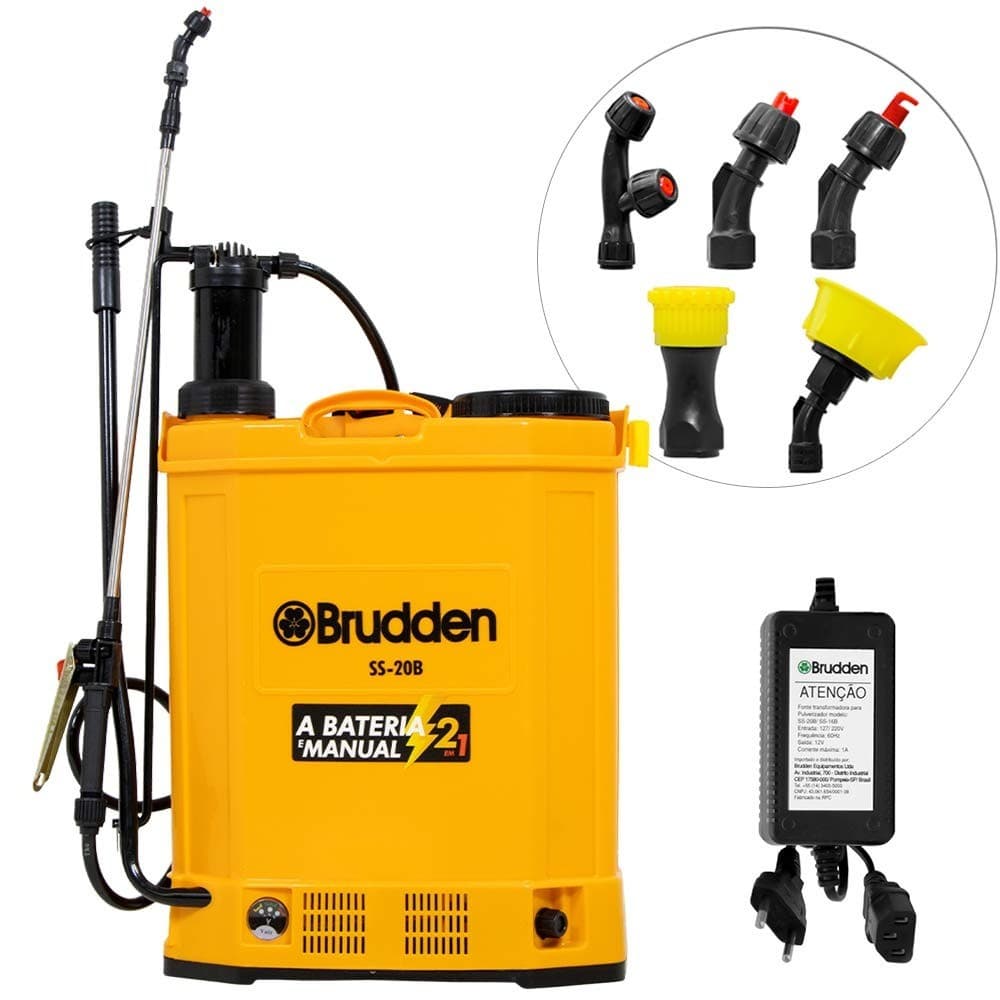 Pulverizador costal Manual e Bateria 12V 20 litros com 5 bicos SS-20B Brudden
