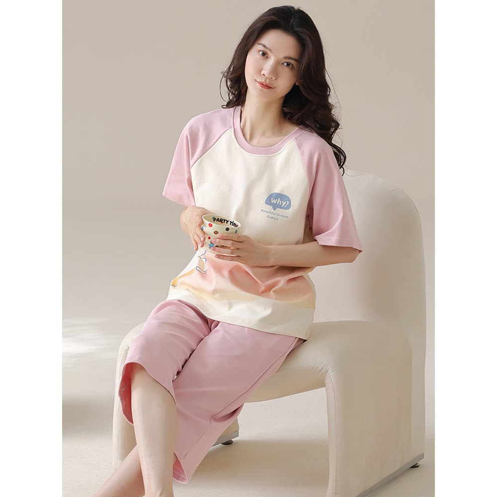2025 novo estilo pijamas femininos verão puro algodão manga curta estilo verão doce rosa menina estilo serviço de casa t