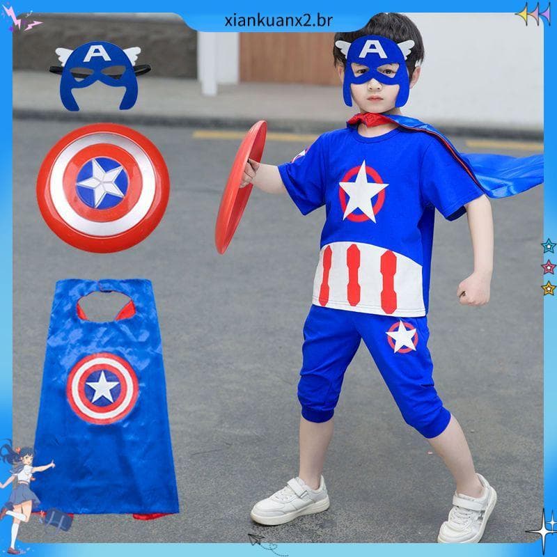 Menino capitão américa roupas Ultraman de manga curta terno de duas peças Role-Playing Anime dos desenhos animados seis