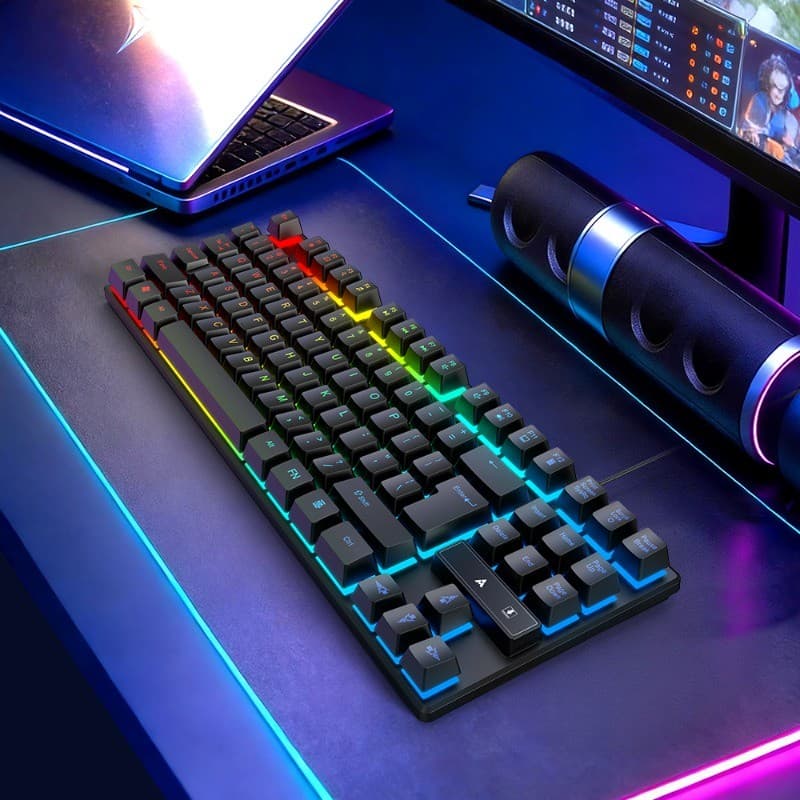 APAYADO LDK K87PRO Teclado Para Jogos Com Fio 87 Teclas Mini De Membrana RGB Backlight Suspensas PC , Escritório E