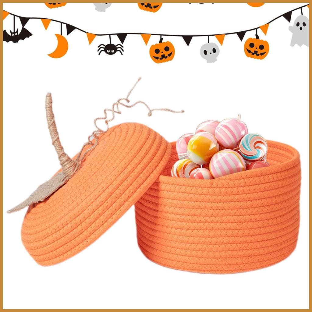 Cesta De Abóbora Com Tampa , Fofa De Algodão Tecido , Halloween , Recipiente De Armazenamento De Doces , Para Sala De Au